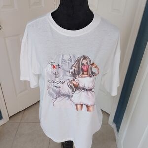 NWOT white tee "Fxck off Corona Virus" XL